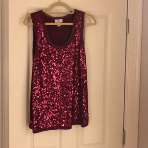 Cranberry sequin holiday top!